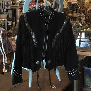 0254 Pioneer Wear Leather Jacket w/ Fringe & metal detailing; EUC size M